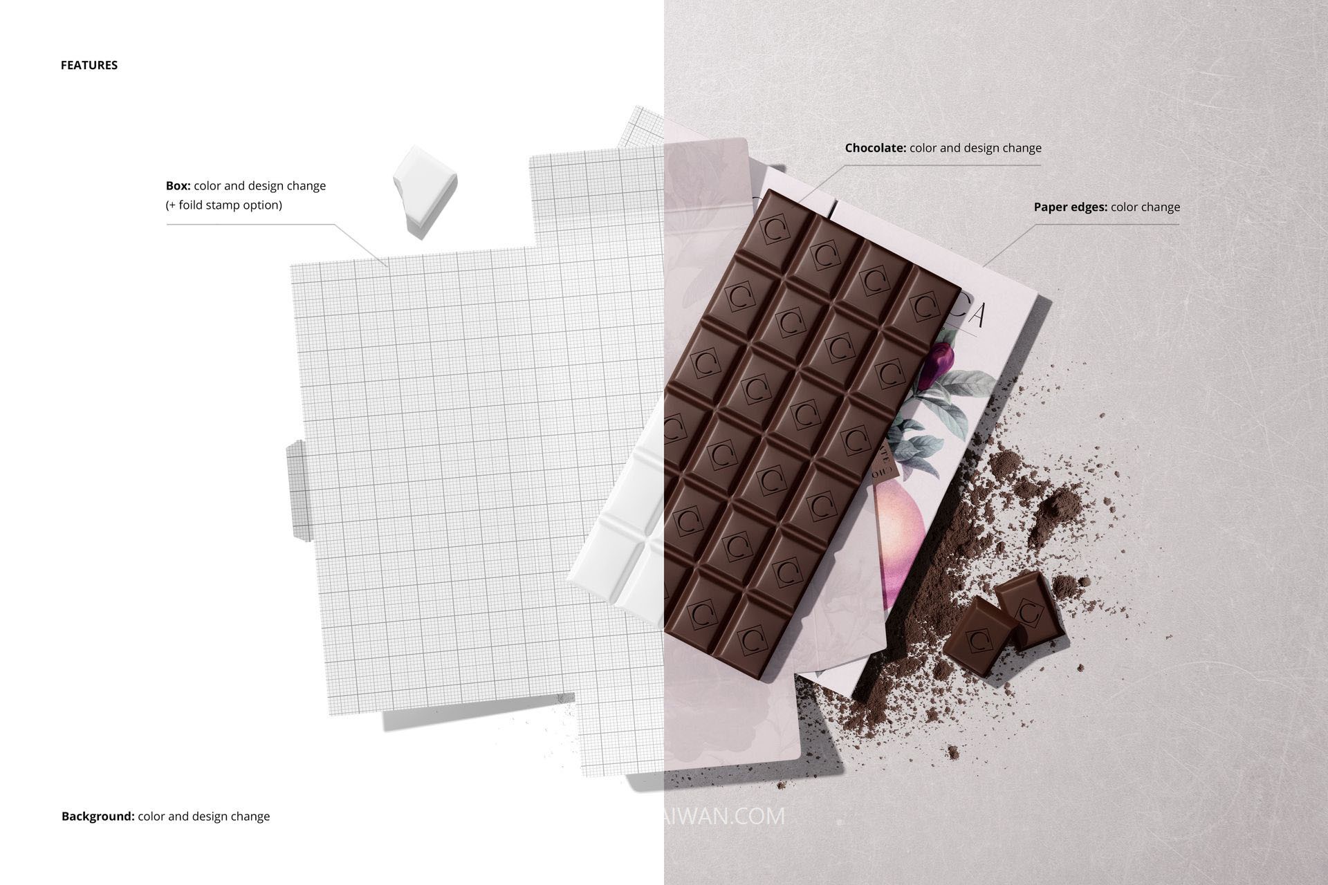 7款精致零食糖果巧克力棒包装盒设计展示PS样机模板素材 Chocolate Bar Packaging Mockup Set v.2 by Creatsy , sucaiwan.com