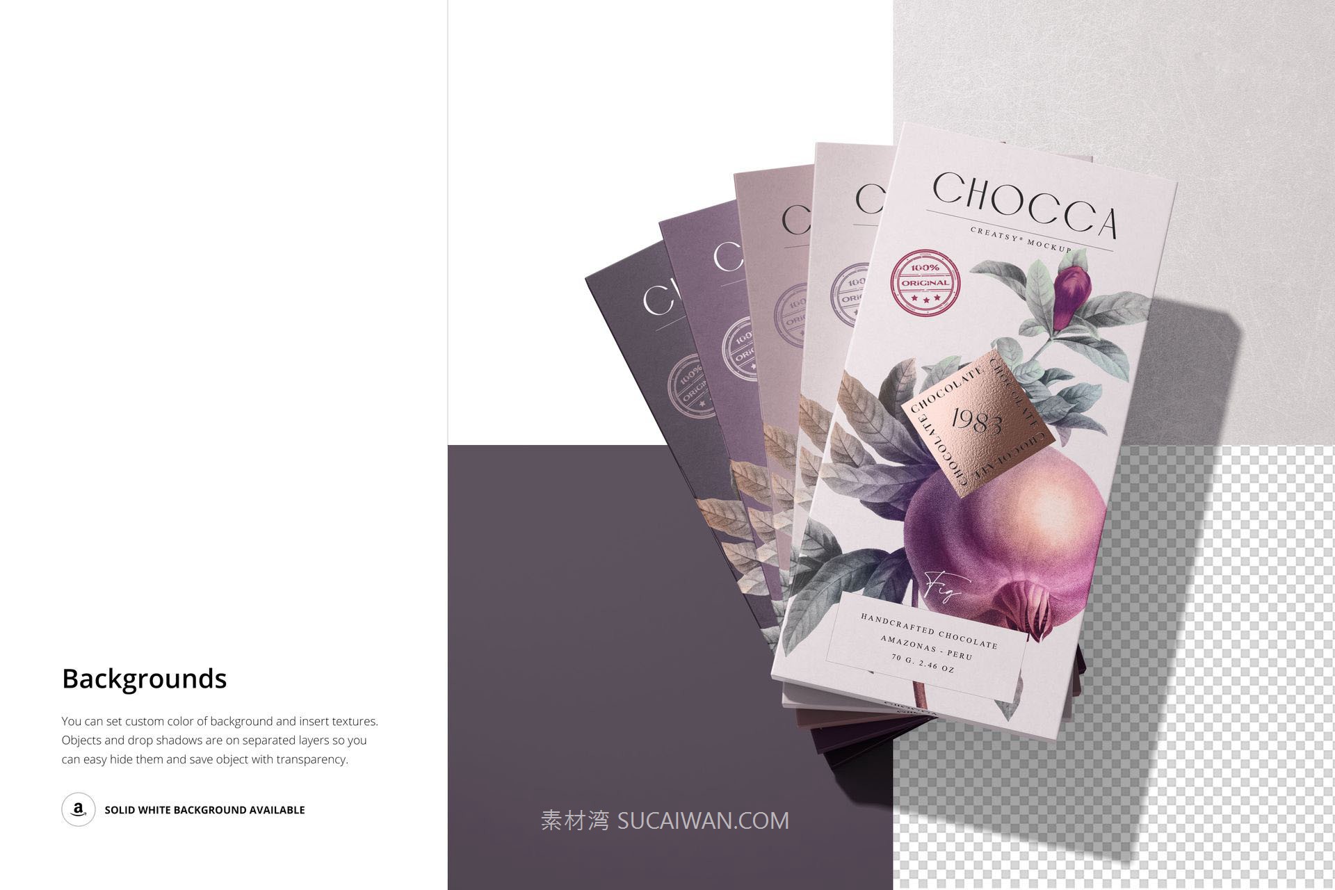 7款精致零食糖果巧克力棒包装盒设计展示PS样机模板素材 Chocolate Bar Packaging Mockup Set v.2 by Creatsy , sucaiwan.com