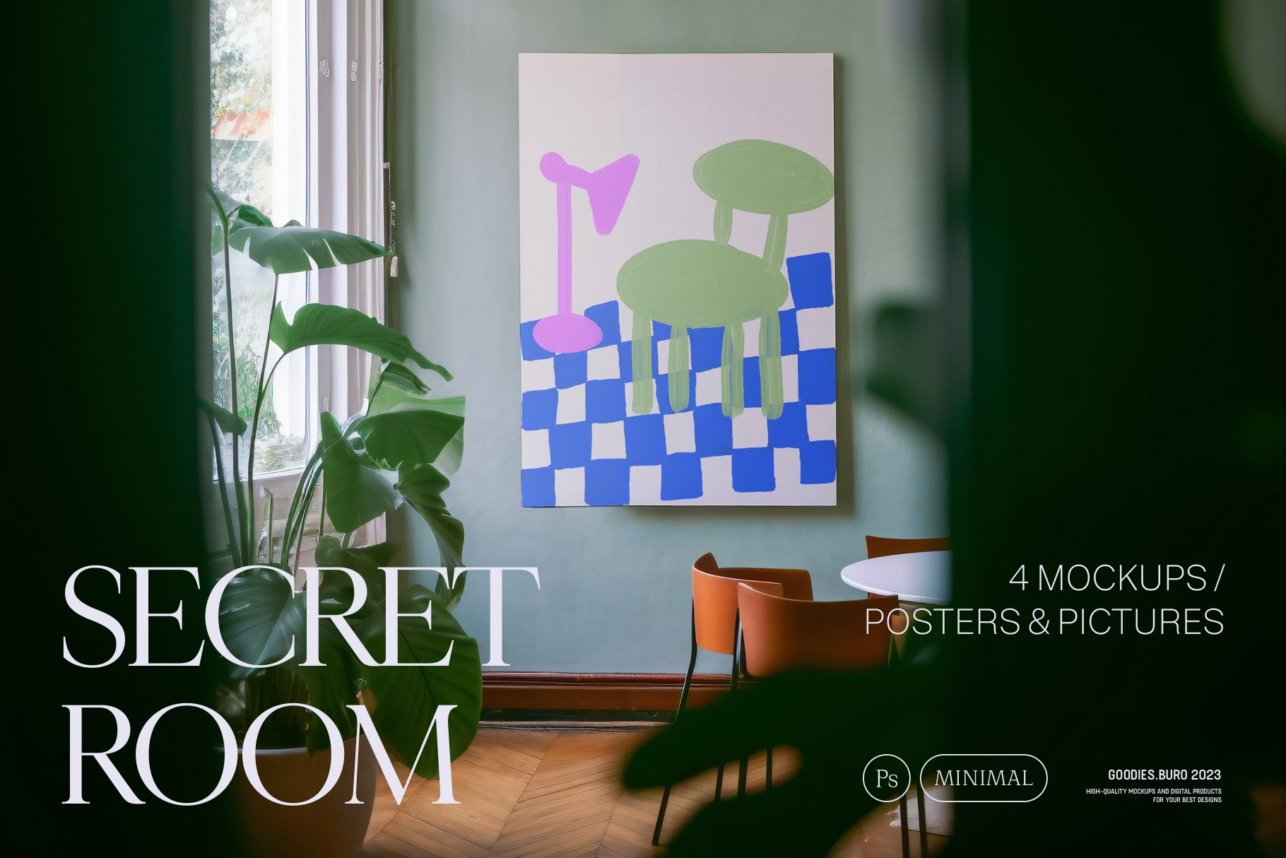 Secret Room Mockup Bundle 4个逼真室内海报展示场景样机PSD 样机素材 sucaiwan.com