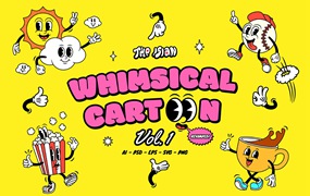Whimsical Cartoon Vol.1 卡通风格 PNG PSD AI 表情 贴纸 海报设计图形资产
