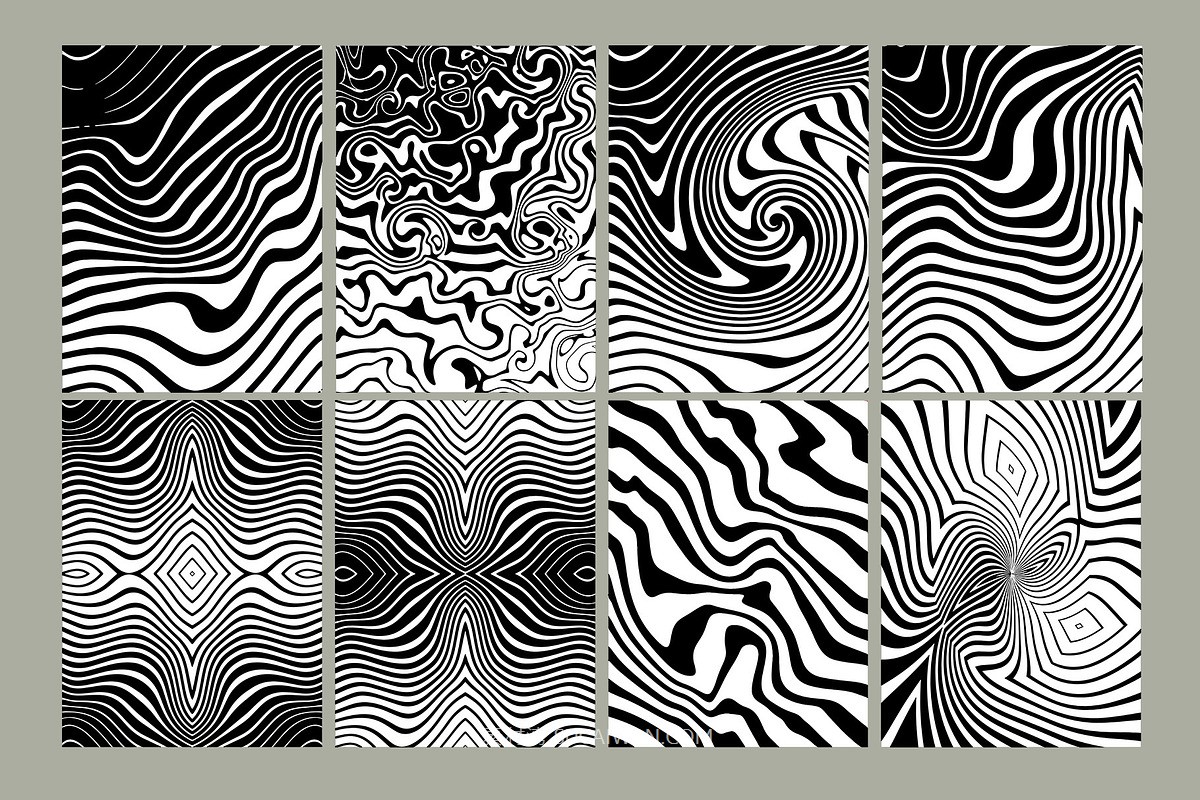 70 年代抽象艺术线条条纹波浪几何AI矢量无缝图案印花背景设计套装 Groovy Abstract Textures , sucaiwan.com