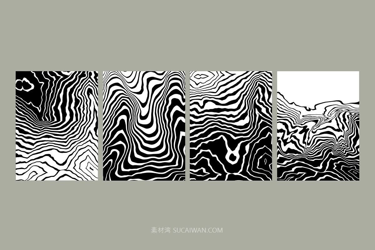 70 年代抽象艺术线条条纹波浪几何AI矢量无缝图案印花背景设计套装 Groovy Abstract Textures , sucaiwan.com