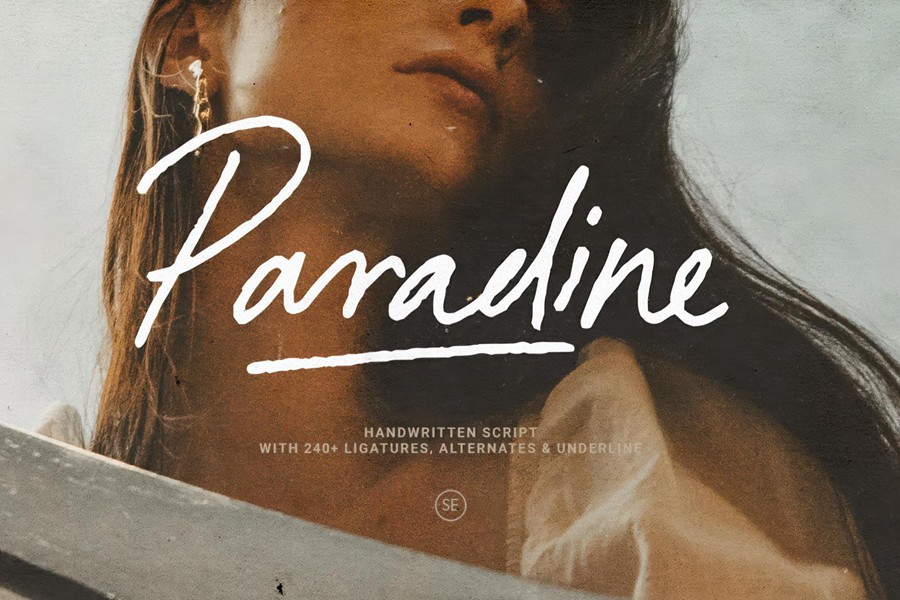 优雅复古品牌杂志包装封面设计手写英文字体安装包 Paradine — Ligature Handwritten Font , sucaiwan.com