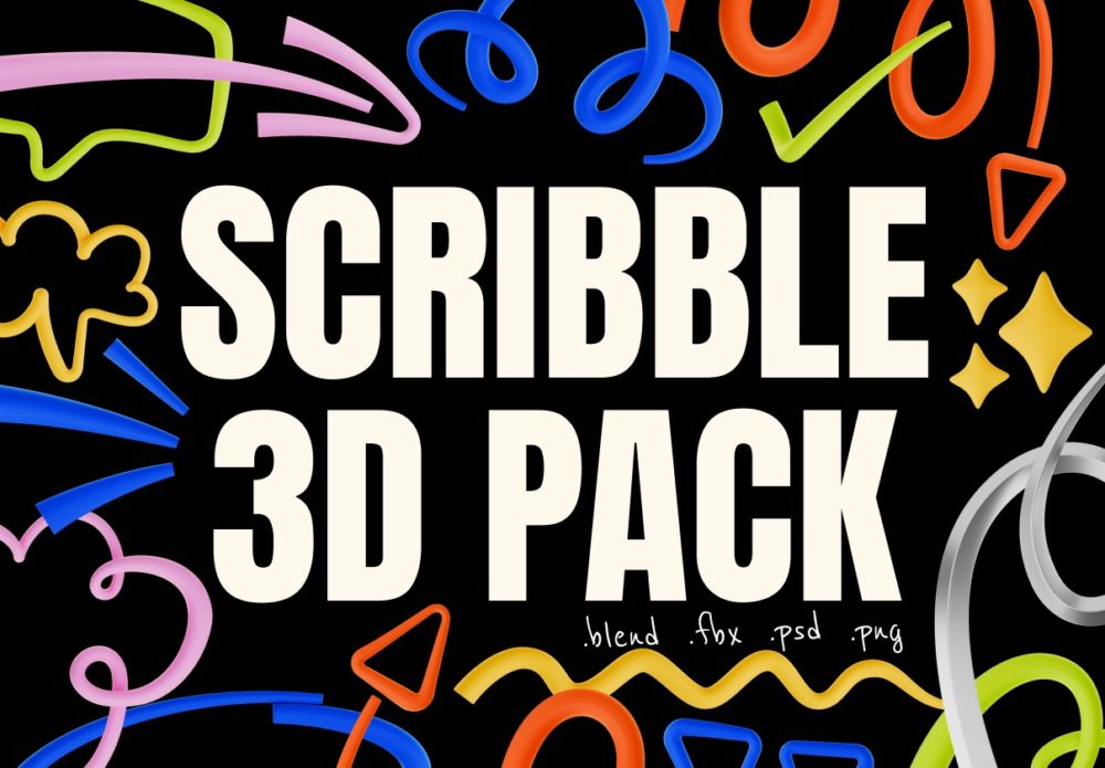 30+款现代俏皮3D涂鸦手绘箭头对勾对话框前卫潮流图形Blender/PNG/FBX格式素材 Colorful 3D Scribble Elements 图片素材 第1张-素材湾丨精选海外优质设计素材资源 30+款现代俏皮3D涂鸦手绘箭头对勾对话框前卫潮流图形Blender/PNG/FBX格式素材 Colorful 3D Scribble Elements 图片素材 sucaiwan.com