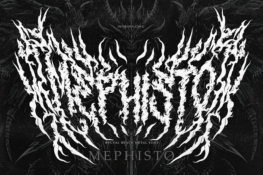 暗黑野蛮重金属纹身图腾设计装饰英文字体安装包 Mephisto – A True Black Metal Font 设计素材 第1张-素材湾丨精选海外优质设计素材资源 暗黑野蛮重金属纹身图腾设计装饰英文字体安装包 Mephisto – A True Black Metal Font 设计素材 sucaiwan.com