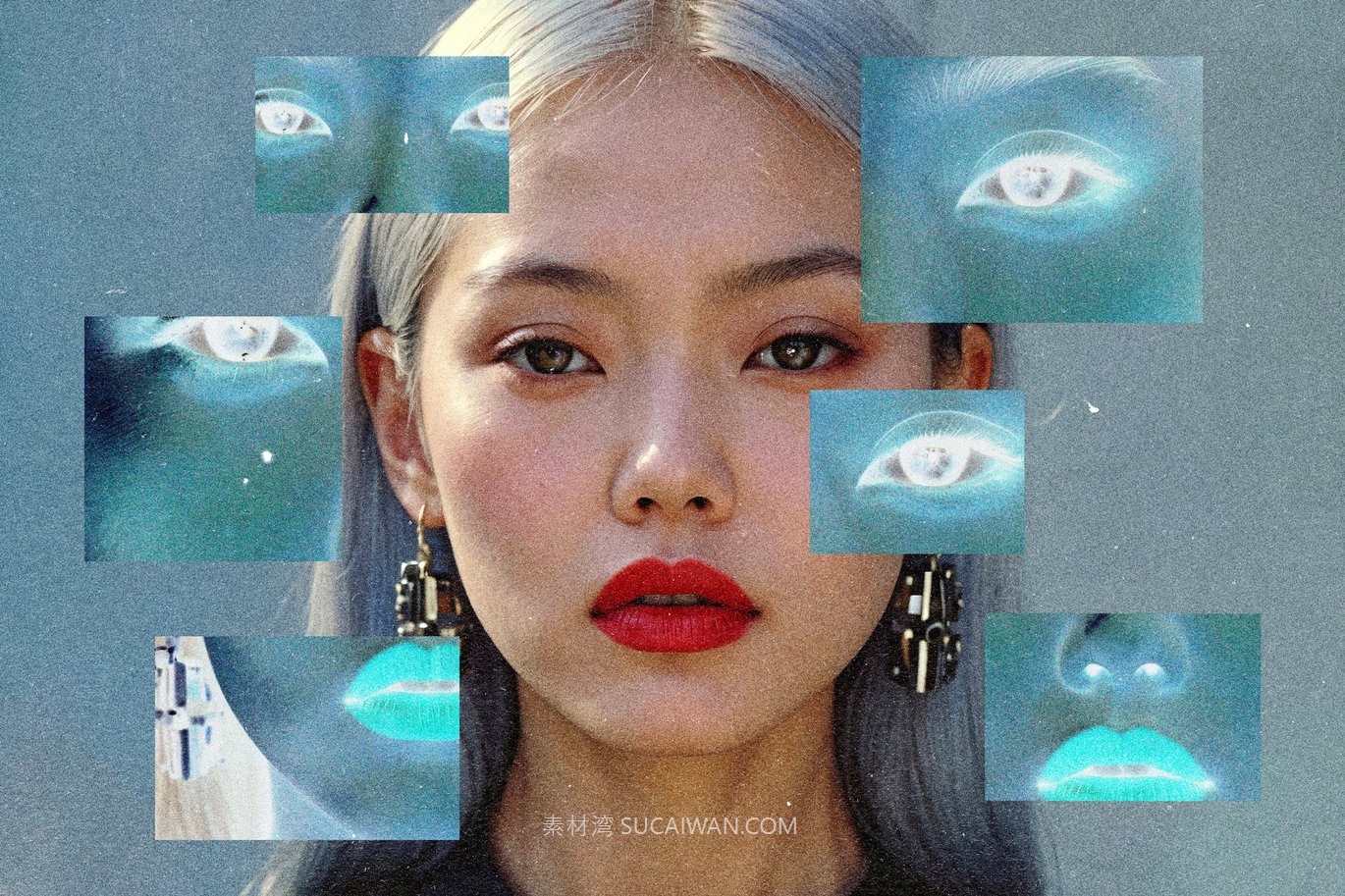 复古故障失真照片效果ps特效滤镜样机 Negative Monitor Photo Effect 插件预设 sucaiwan.com