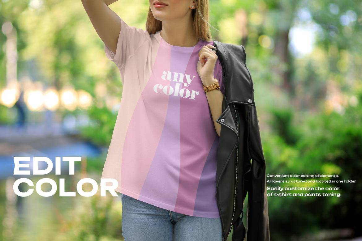 7款户外拍摄女式半袖T恤上衣印花图案设计展示效果图PSD样机素材 7 Mockups T-Shirt on a Girl Walking in the Outdoor. vol 06 样机素材 第2张-素材湾丨精选海外优质设计素材资源 7款户外拍摄女式半袖T恤上衣印花图案设计展示效果图PSD样机素材 7 Mockups T-Shirt on a Girl Walking in the Outdoor. vol 06 样机素材 sucaiwan.com