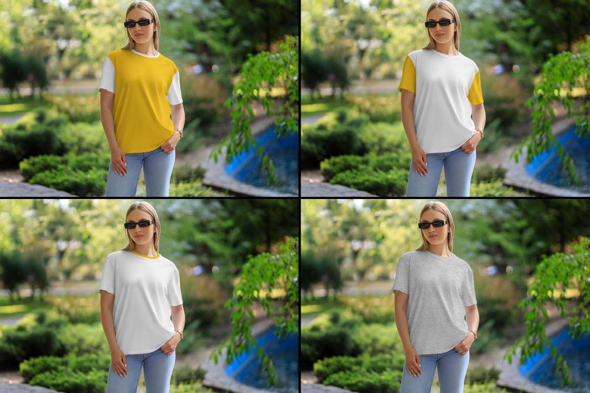 7款户外拍摄女式半袖T恤上衣印花图案设计展示效果图PSD样机素材 7 Mockups T-Shirt on a Girl Walking in the Outdoor. vol 06 样机素材 第3张-素材湾丨精选海外优质设计素材资源 7款户外拍摄女式半袖T恤上衣印花图案设计展示效果图PSD样机素材 7 Mockups T-Shirt on a Girl Walking in the Outdoor. vol 06 样机素材 sucaiwan.com