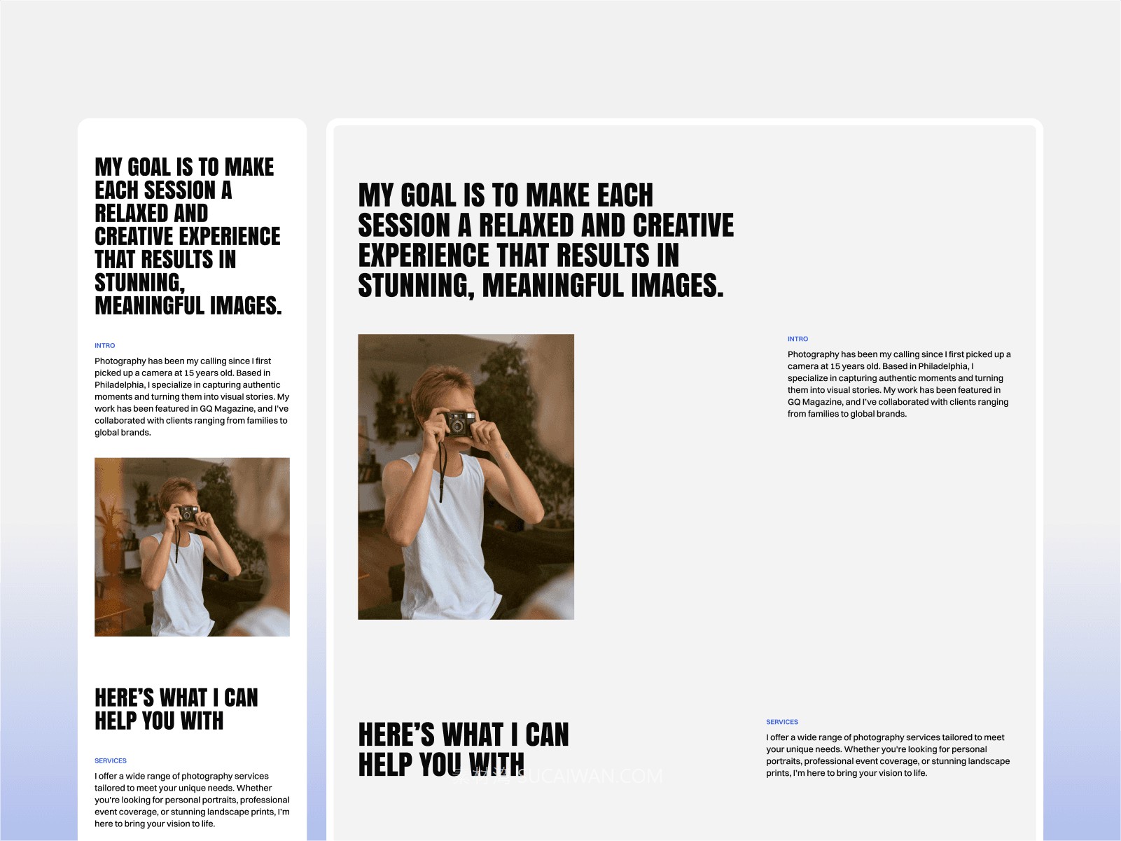 国外极简风摄影绘画艺术品作品集网站界面ui设计framer模板素材 Photographer Portfolio Framer Templates APP UI 第2张-素材湾丨精选海外优质设计素材资源 国外极简风摄影绘画艺术品作品集网站界面ui设计framer模板素材 Photographer Portfolio Framer Templates APP UI sucaiwan.com