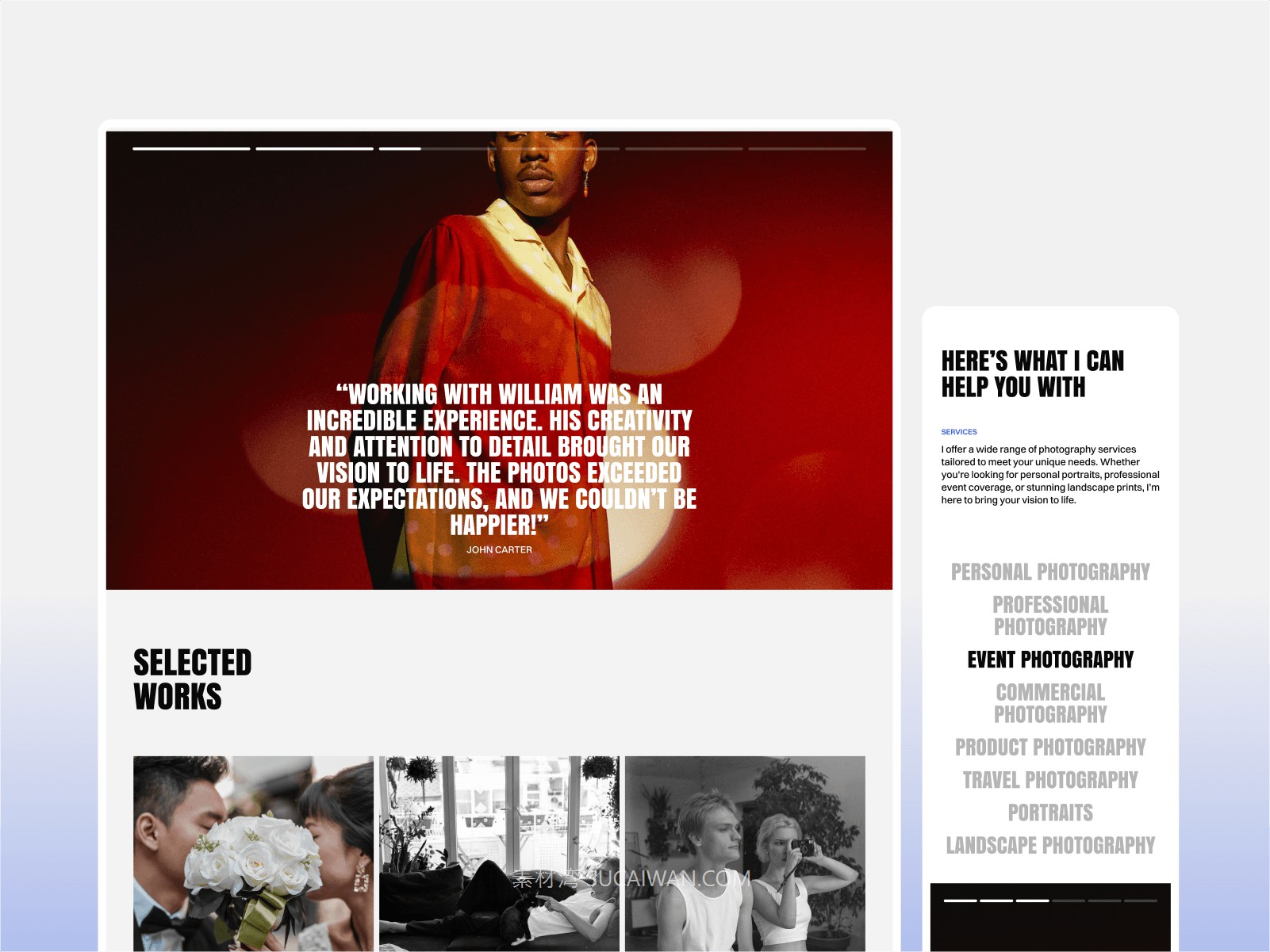 国外极简风摄影绘画艺术品作品集网站界面ui设计framer模板素材 Photographer Portfolio Framer Templates APP UI 第4张-素材湾丨精选海外优质设计素材资源 国外极简风摄影绘画艺术品作品集网站界面ui设计framer模板素材 Photographer Portfolio Framer Templates APP UI sucaiwan.com