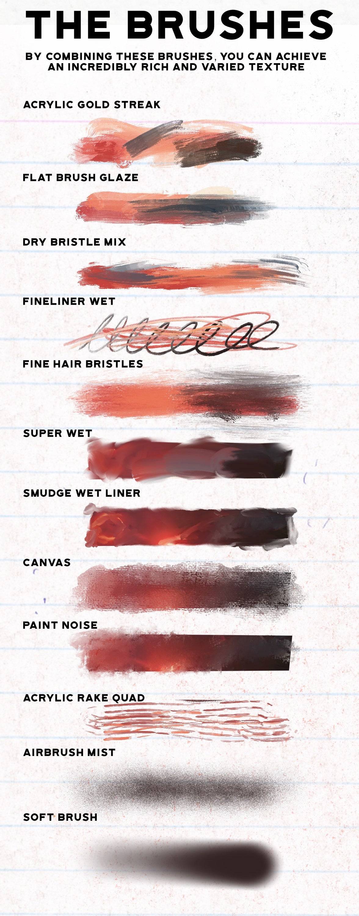 Acrylic Paint Brushes for Procreate 高度写实主义亚克力进条纹颗粒涂抹线条procreate画笔笔刷素材 笔刷资源 sucaiwan.com