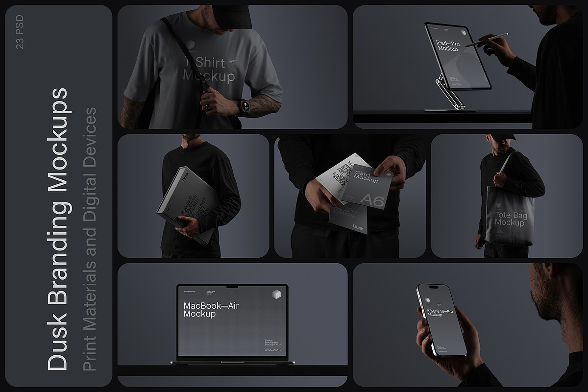 Dusk Branding Mockups Kit 23款高级工业风作品集设计手机电脑手提袋名片品牌VI应用展示效果图PSD样机素材 样机素材 第1张-素材湾丨精选海外优质设计素材资源 Dusk Branding Mockups Kit 23款高级工业风作品集设计手机电脑手提袋名片品牌VI应用展示效果图PSD样机素材 样机素材 sucaiwan.com
