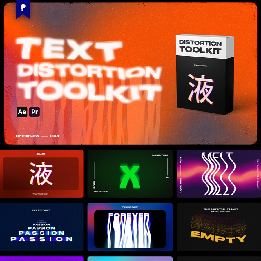 复古时尚高级LOGO文本标题扭曲失真波纹变形迷幻液体融化视频特效AE/PR Mogrt模板套装 Pixflow - Text Distortion Effects , 第1张-素材湾丨精选海外优质设计素材资源 复古时尚高级LOGO文本标题扭曲失真波纹变形迷幻液体融化视频特效AE/PR Mogrt模板套装 Pixflow - Text Distortion Effects , sucaiwan.com