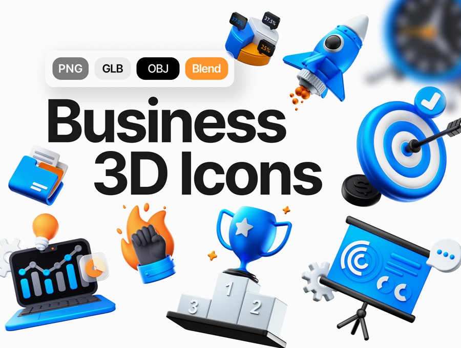 20款金融业务业绩数据3D立体图标Icons设计PNG/Blender/OBJ格式素材 Professional Business 3D Icons Pack 图标素材 sucaiwan.com