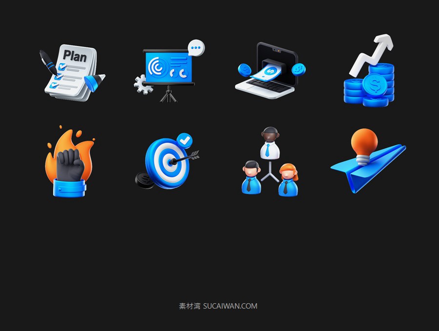 20款金融业务业绩数据3D立体图标Icons设计PNG/Blender/OBJ格式素材 Professional Business 3D Icons Pack 图标素材 sucaiwan.com