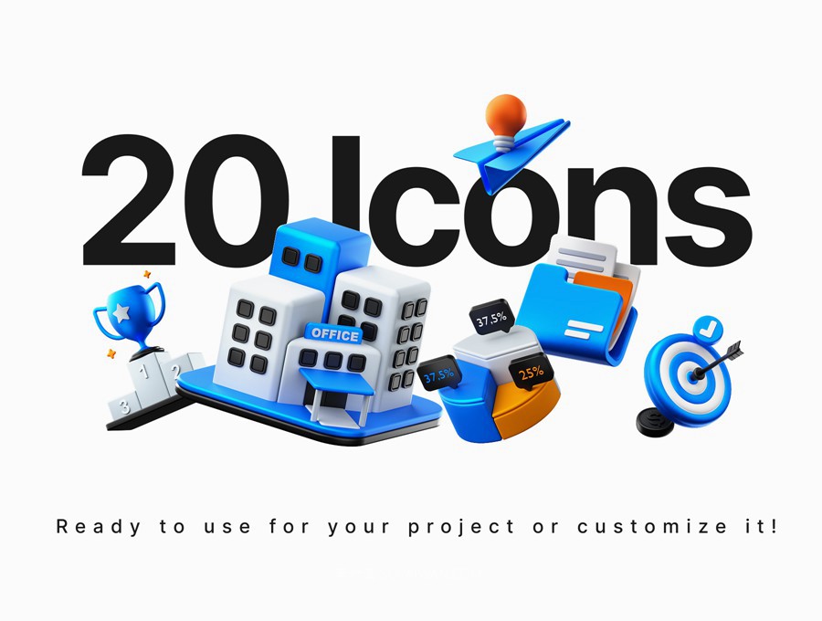 20款金融业务业绩数据3D立体图标Icons设计PNG/Blender/OBJ格式素材 Professional Business 3D Icons Pack 图标素材 sucaiwan.com