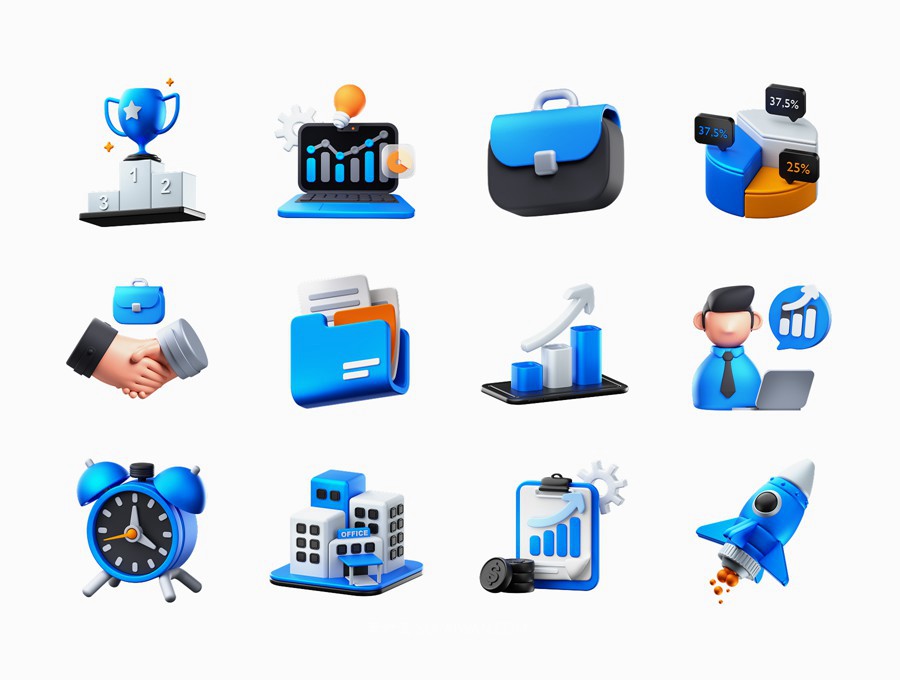 20款金融业务业绩数据3D立体图标Icons设计PNG/Blender/OBJ格式素材 Professional Business 3D Icons Pack 图标素材 sucaiwan.com