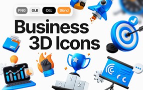 20款金融业务业绩数据3D立体图标Icons设计PNG/Blender/OBJ格式素材 Professional Business 3D Icons Pack