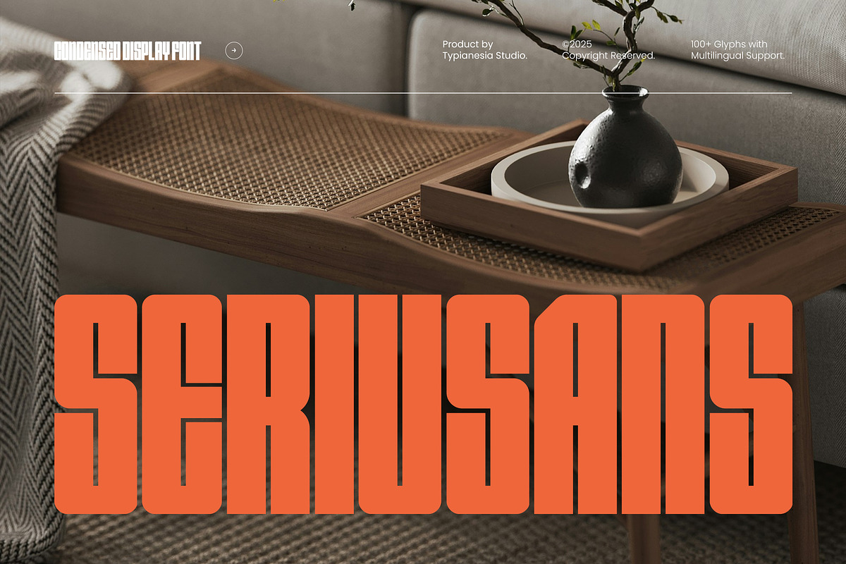 现代简约杂志海报包装网页设计无衬线英文字体安装包 Seriusans – Condensed Sans Display Font 设计素材 sucaiwan.com