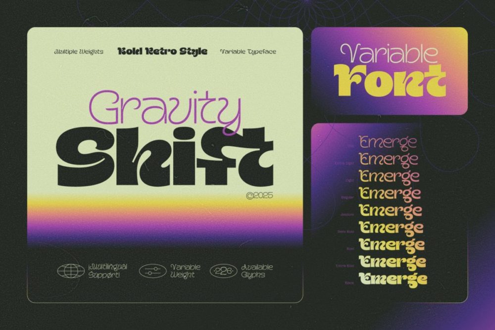 复古未来科幻酸性逆反差品牌Logo标题设计装饰英文字体安装包Gravity Shift – Variable Font Family 设计素材 sucaiwan.com