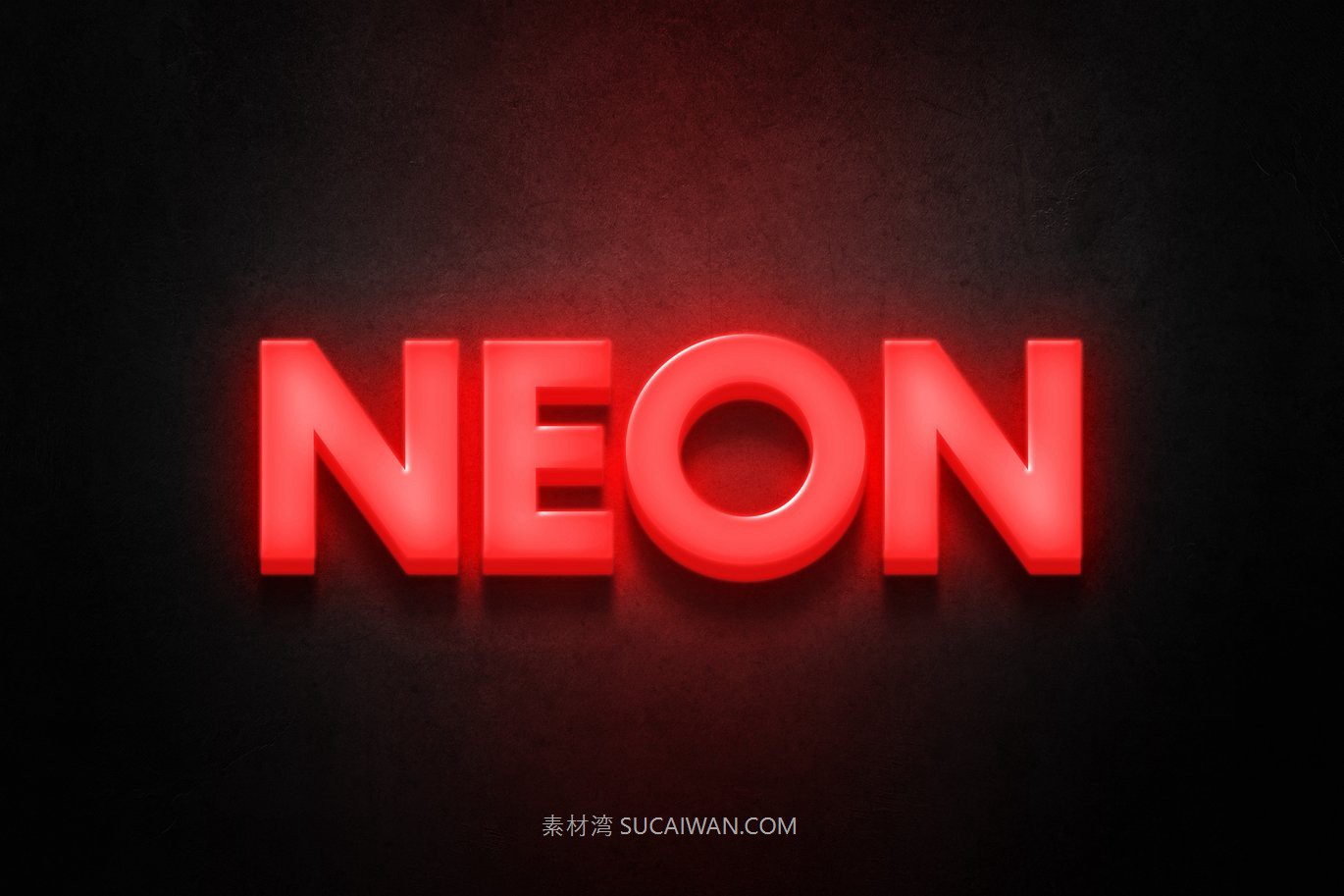 红色发光霓虹灯效果ps标题文本特效滤镜样机 Red Bright Neon Sign Mockup 插件预设 sucaiwan.com