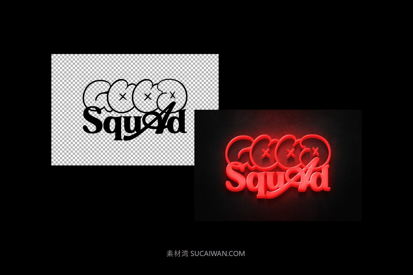 红色发光霓虹灯效果ps标题文本特效滤镜样机 Red Bright Neon Sign Mockup 插件预设 sucaiwan.com
