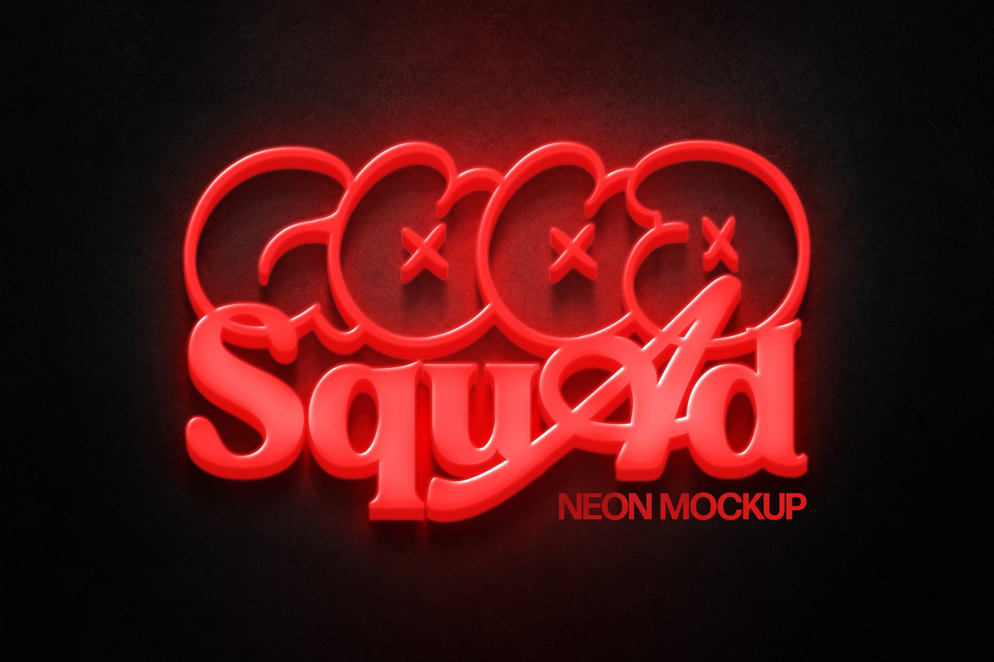 红色发光霓虹灯效果ps标题文本特效滤镜样机 Red Bright Neon Sign Mockup 插件预设 sucaiwan.com