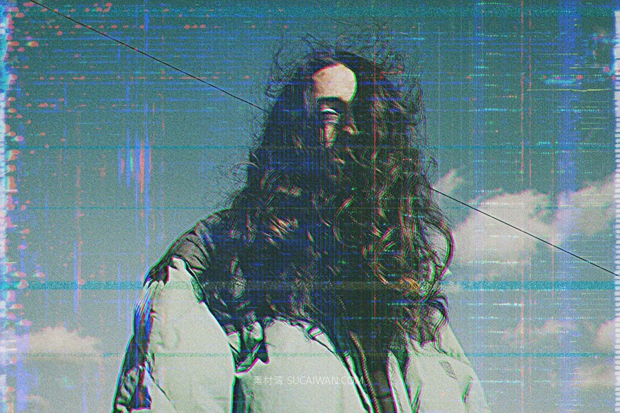 复古故障老式照片效果ps特效滤镜样机 VHS Aesthetics Photo Template 插件预设 sucaiwan.com