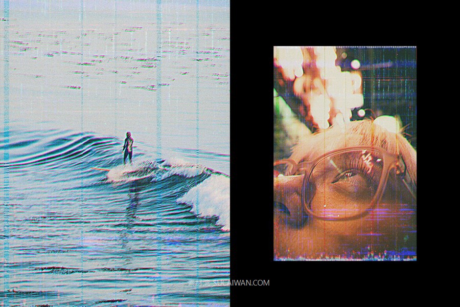 复古故障老式照片效果ps特效滤镜样机 VHS Aesthetics Photo Template 插件预设 sucaiwan.com