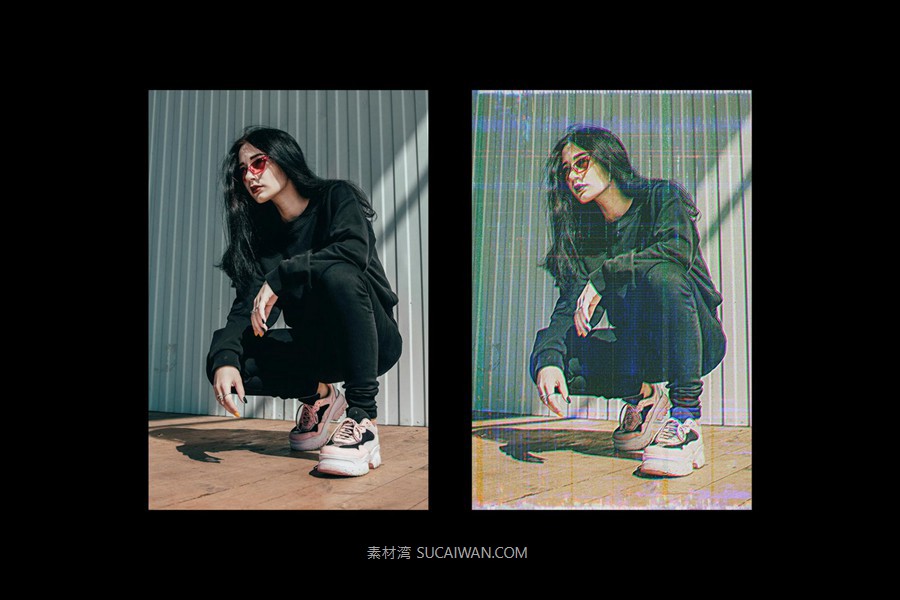 复古故障老式照片效果ps特效滤镜样机 VHS Aesthetics Photo Template 插件预设 sucaiwan.com