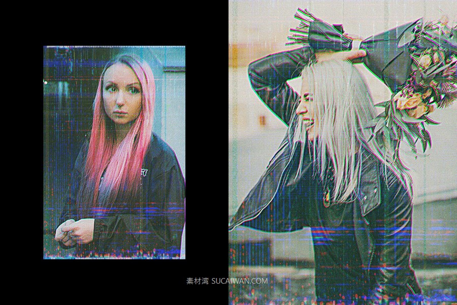 复古故障老式照片效果ps特效滤镜样机 VHS Aesthetics Photo Template 插件预设 sucaiwan.com