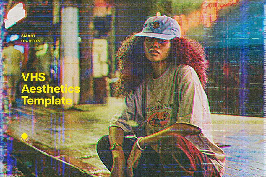 复古故障老式照片效果ps特效滤镜样机 VHS Aesthetics Photo Template 插件预设 sucaiwan.com