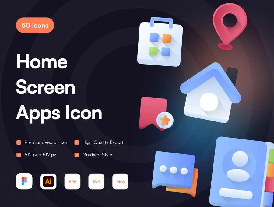 50款色彩渐变风格APP/网站界面设计矢量图标Ai/Figma/Png格式素材 Home Screen App Icon 图标素材 sucaiwan.com