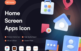 50款色彩渐变风格APP/网站界面设计矢量图标Ai/Figma/Png格式素材 Home Screen App Icon