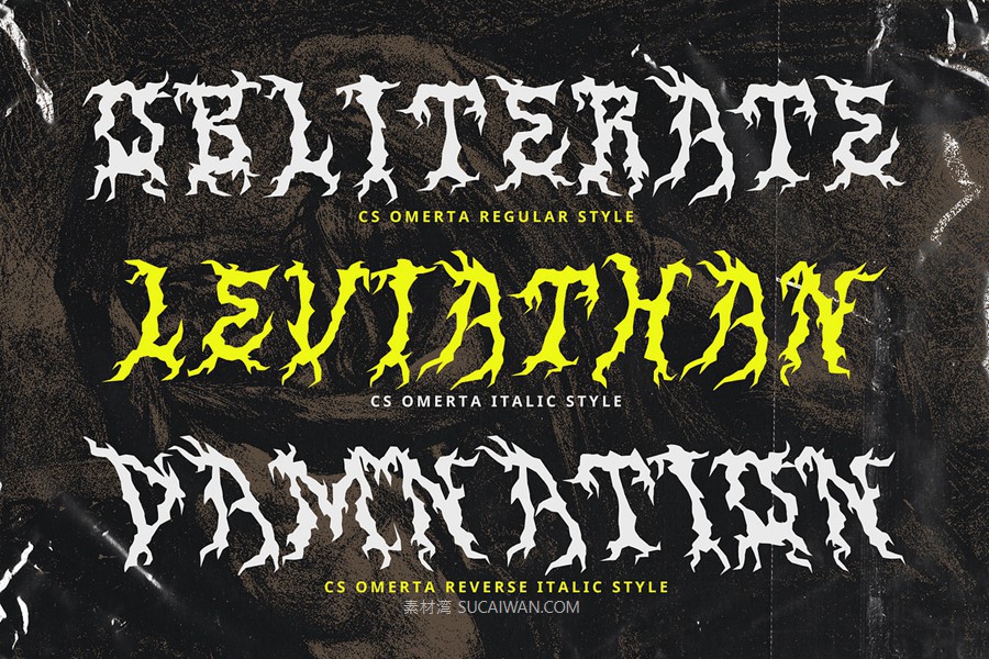 时尚哥特式品牌海报徽标设计装饰英文字体安装包 Omerta – Black Metal Font 设计素材 第4张-素材湾丨精选海外优质设计素材资源 时尚哥特式品牌海报徽标设计装饰英文字体安装包 Omerta – Black Metal Font 设计素材 sucaiwan.com