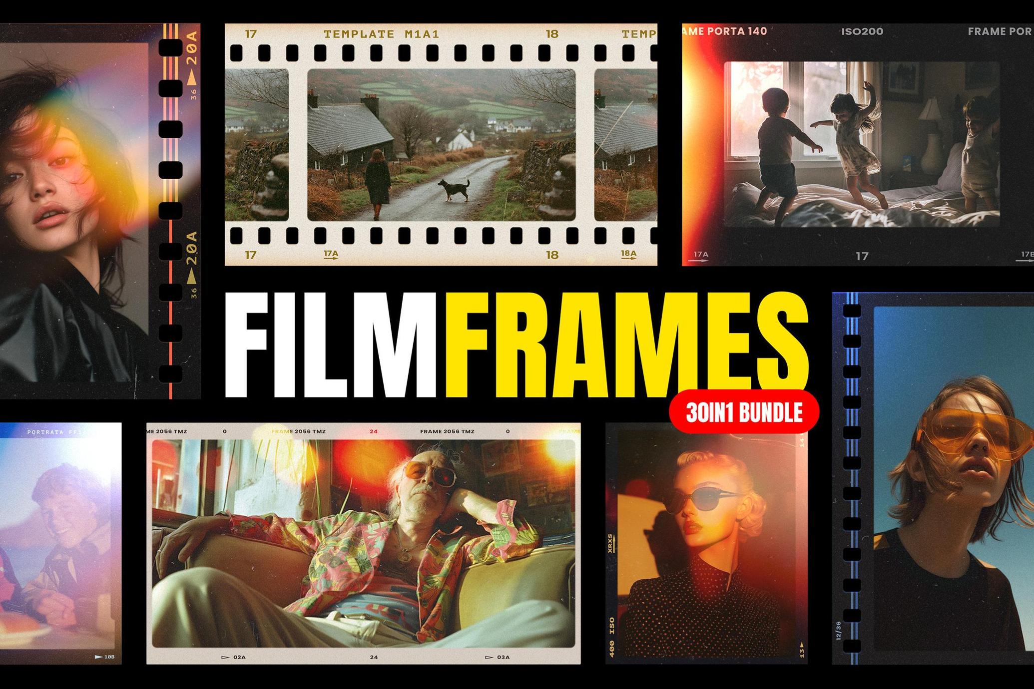 复古宝丽来/柯达胶片边框灰尘划痕模拟照片效果ps特效滤镜样机 Retro Film Frames Bundle 插件预设 第1张-素材湾丨精选海外优质设计素材资源 复古宝丽来/柯达胶片边框灰尘划痕模拟照片效果ps特效滤镜样机 Retro Film Frames Bundle 插件预设 sucaiwan.com