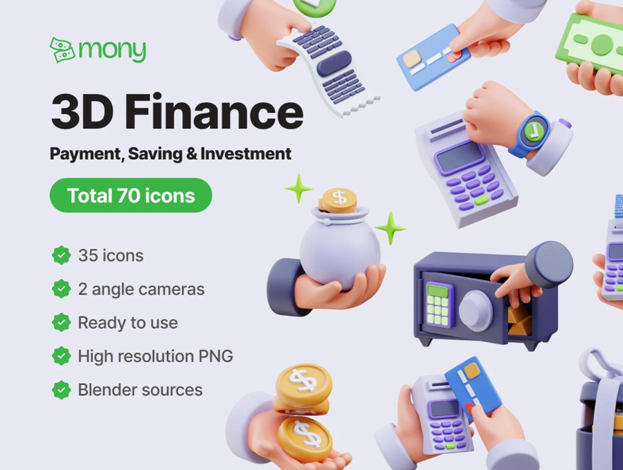 70款3D立体金融货币理财投资支付图标Icons设计Blender/Png/Obj格式素材 Mony – Finance 3D Icons , 第1张-素材湾丨精选海外优质设计素材资源 70款3D立体金融货币理财投资支付图标Icons设计Blender/Png/Obj格式素材 Mony – Finance 3D Icons , sucaiwan.com