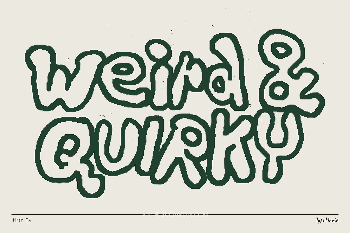 英文字体：复古做旧蹩脚凌乱手绘氛围线条笔迹字母毛边海报封面字体 Hiker TM – Quirky Script , sucaiwan.com