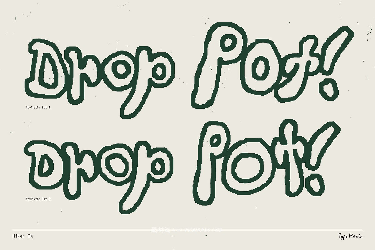 英文字体：复古做旧蹩脚凌乱手绘氛围线条笔迹字母毛边海报封面字体 Hiker TM – Quirky Script , sucaiwan.com