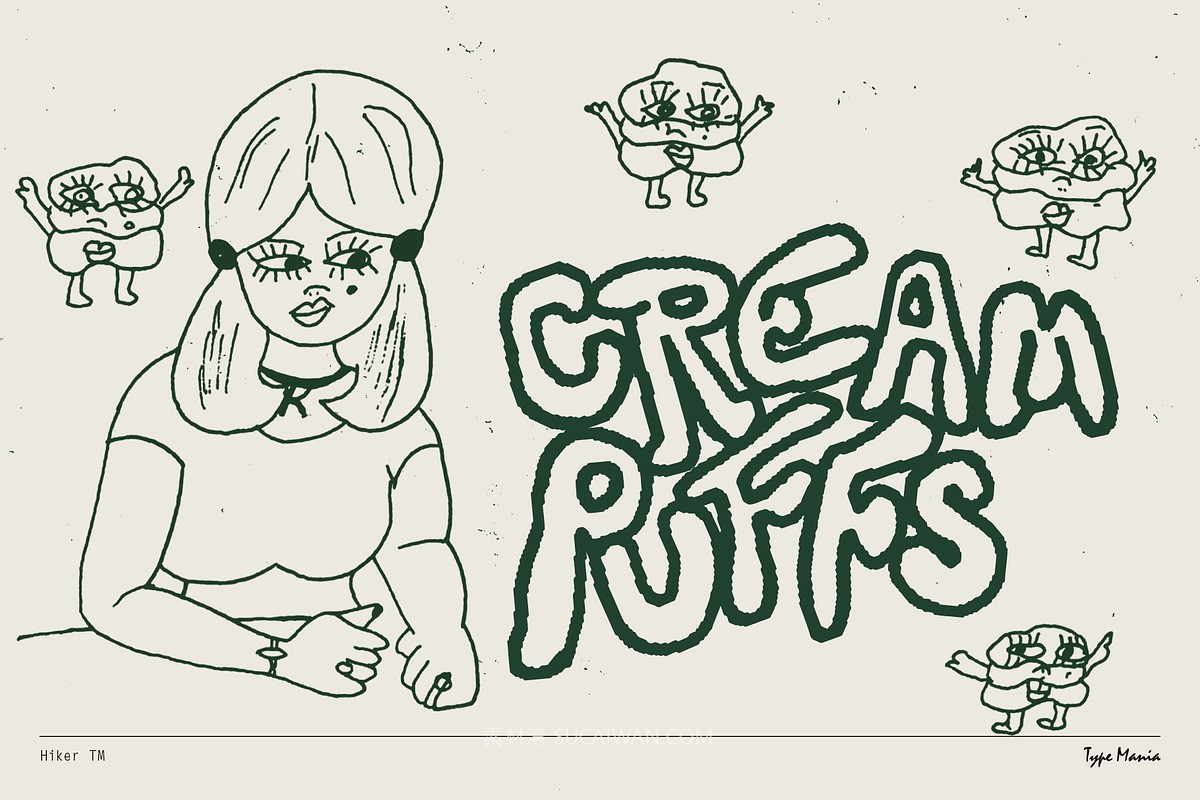 英文字体：复古做旧蹩脚凌乱手绘氛围线条笔迹字母毛边海报封面字体 Hiker TM – Quirky Script , sucaiwan.com