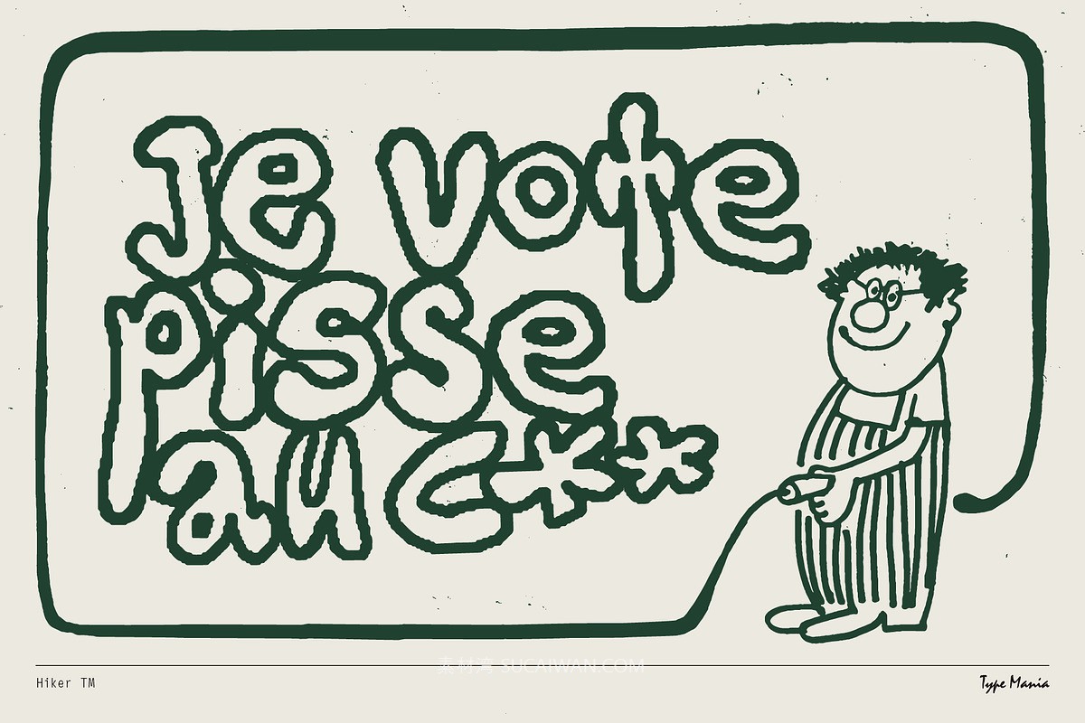 英文字体：复古做旧蹩脚凌乱手绘氛围线条笔迹字母毛边海报封面字体 Hiker TM – Quirky Script , sucaiwan.com