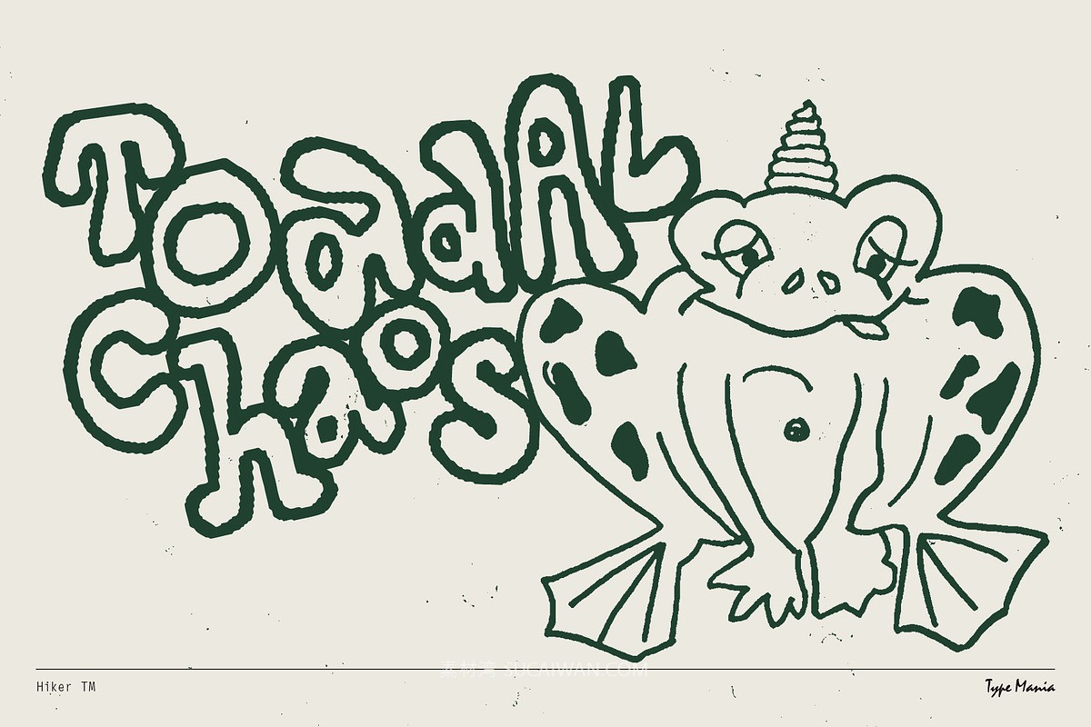 英文字体：复古做旧蹩脚凌乱手绘氛围线条笔迹字母毛边海报封面字体 Hiker TM – Quirky Script , sucaiwan.com