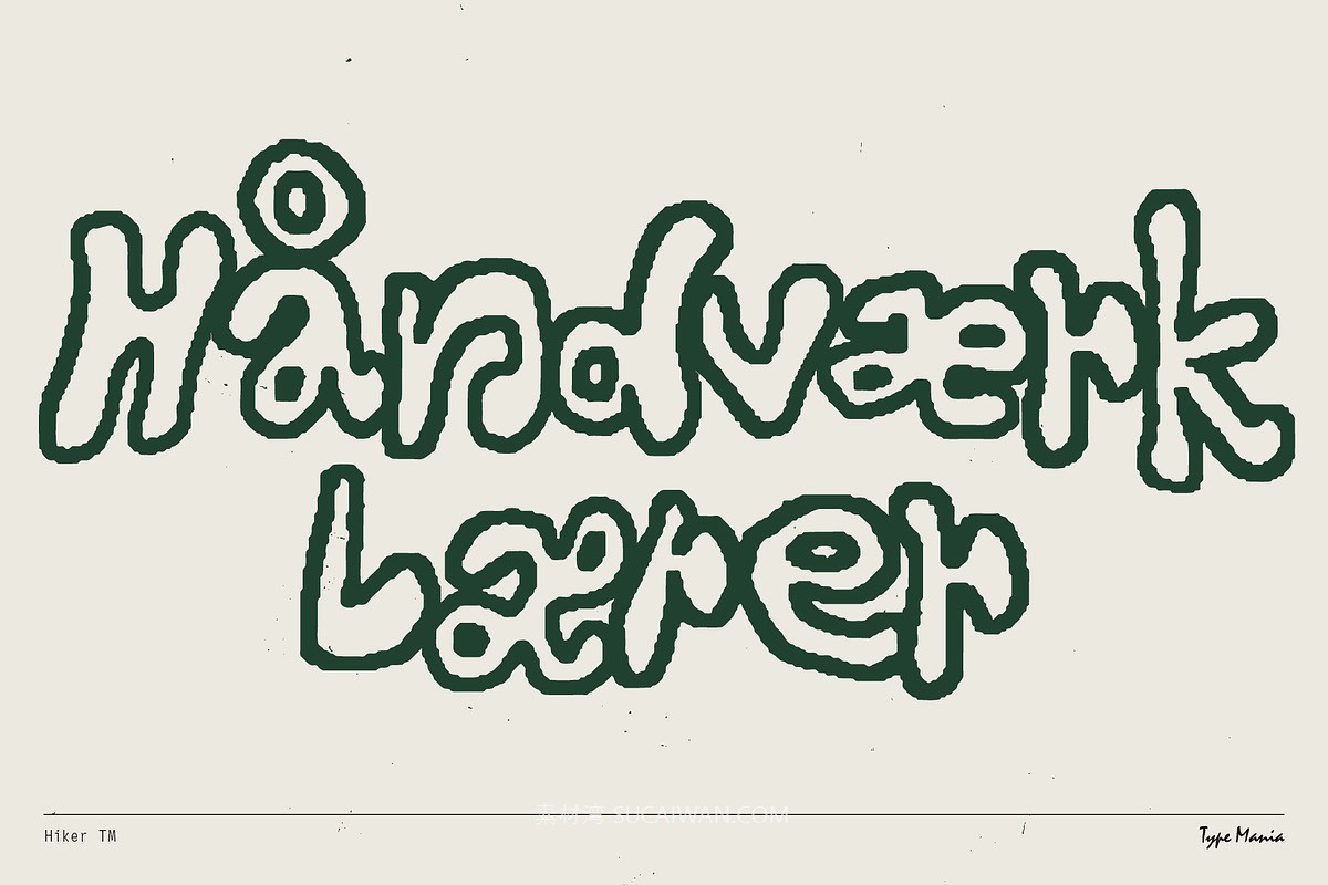英文字体：复古做旧蹩脚凌乱手绘氛围线条笔迹字母毛边海报封面字体 Hiker TM – Quirky Script , sucaiwan.com