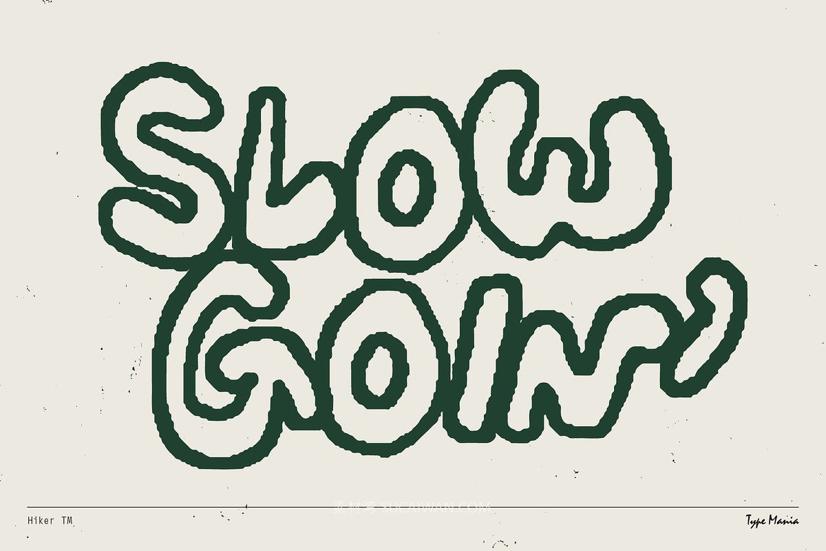 英文字体：复古做旧蹩脚凌乱手绘氛围线条笔迹字母毛边海报封面字体 Hiker TM – Quirky Script , sucaiwan.com
