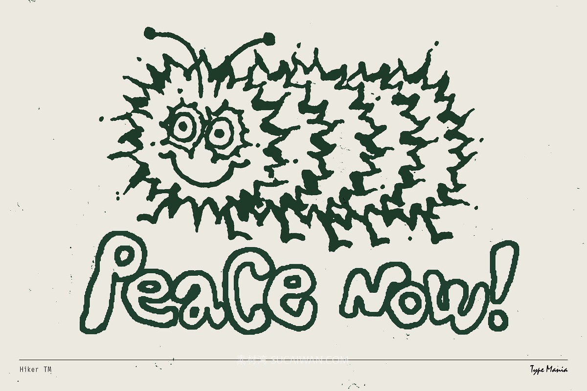 英文字体：复古做旧蹩脚凌乱手绘氛围线条笔迹字母毛边海报封面字体 Hiker TM – Quirky Script , sucaiwan.com