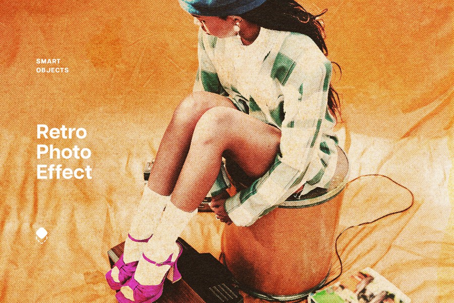 复古纹理老式照片效果ps特效滤镜样机 Retro Paper Photo Effect , sucaiwan.com