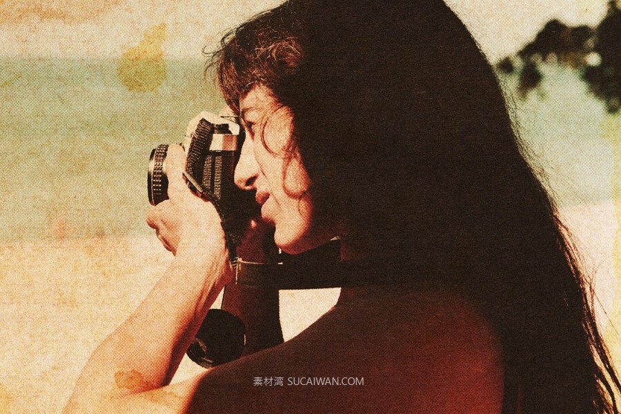 复古纹理老式照片效果ps特效滤镜样机 Retro Paper Photo Effect , sucaiwan.com