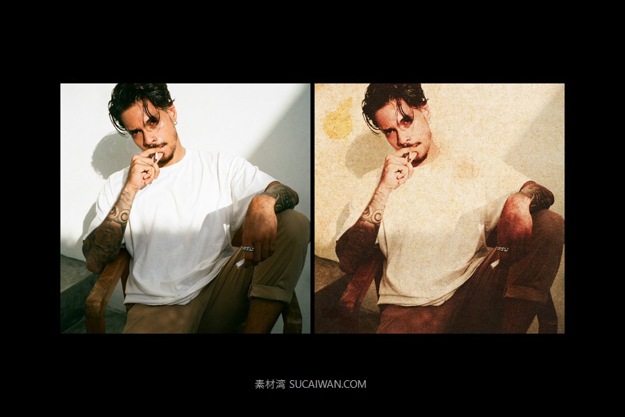 复古纹理老式照片效果ps特效滤镜样机 Retro Paper Photo Effect , sucaiwan.com