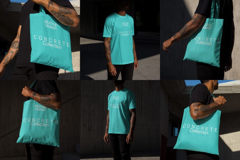 6款真实小众T恤半袖帆布手提袋帆布袋VI设计展示贴图PSD样机模板 Mockup.Maison – Concrete1 Collection Vol 3 , 第1张-素材湾丨精选海外优质设计素材资源 6款真实小众T恤半袖帆布手提袋帆布袋VI设计展示贴图PSD样机模板 Mockup.Maison – Concrete1 Collection Vol 3 , sucaiwan.com