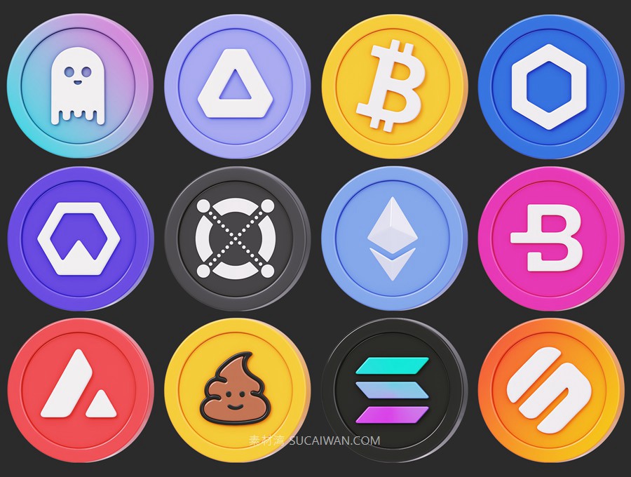 44款3D立体圆形金融加密货币图标Icons设计Blender/Fbx/Png格式素材 Crypto Coins 3D Icon Pack , 第5张-素材湾丨精选海外优质设计素材资源 44款3D立体圆形金融加密货币图标Icons设计Blender/Fbx/Png格式素材 Crypto Coins 3D Icon Pack , sucaiwan.com